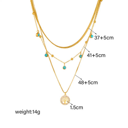 Lady Life Tree Titanium Steel Plating 18k Gold Plated Double Layer Necklaces