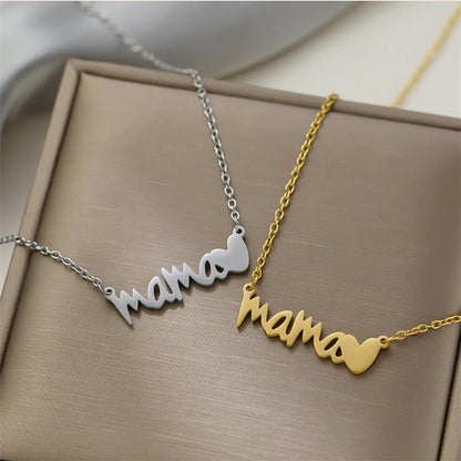 Lady Mama Letter Heart Shape Titanium Steel Plating Necklace