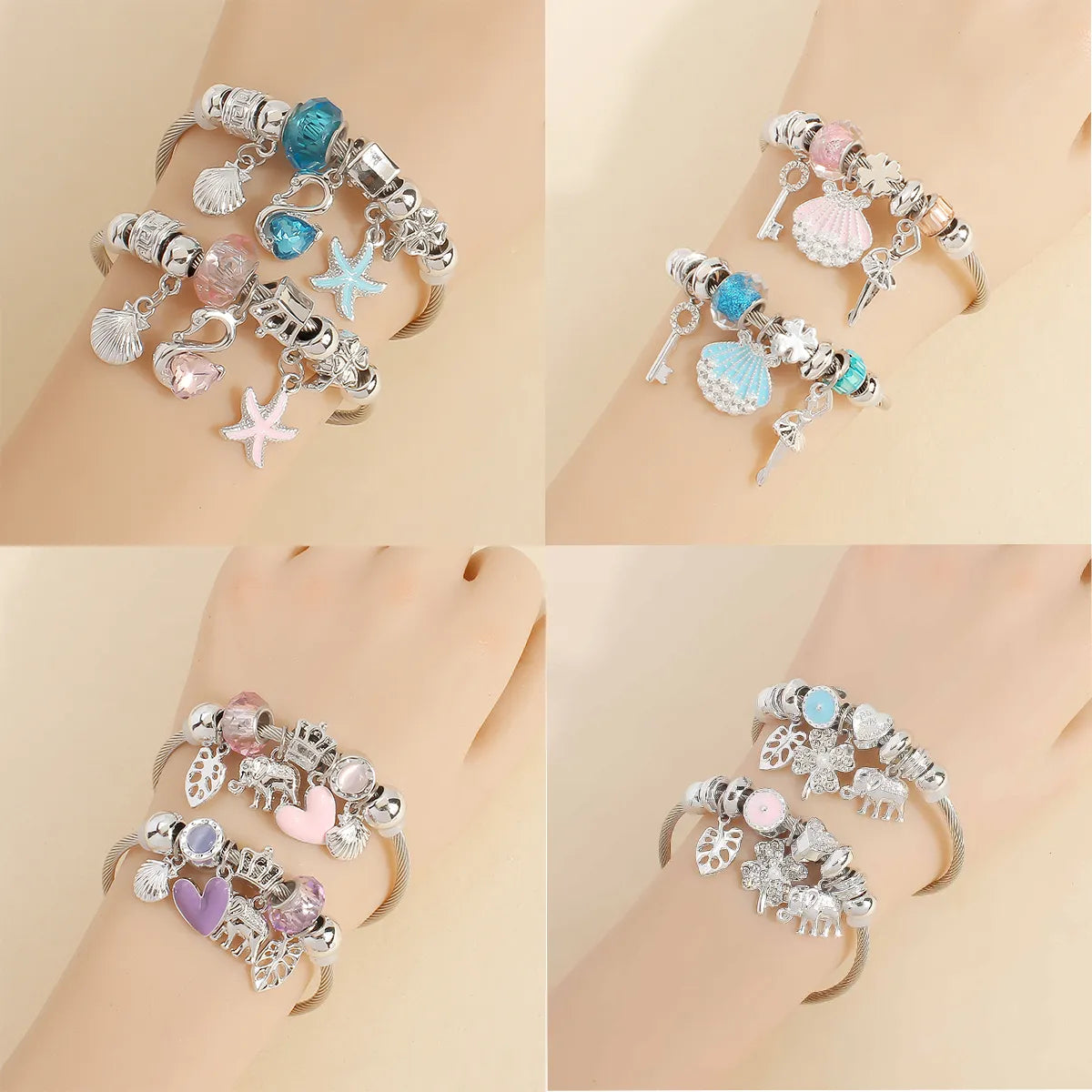 Lady Modern Style Sweet Swan Starfish Heart Shape 304 Stainless Steel Zircon Bangle In Bulk