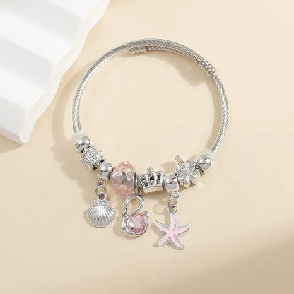 Lady Modern Style Sweet Swan Starfish Heart Shape 304 Stainless Steel Zircon Bangle In Bulk