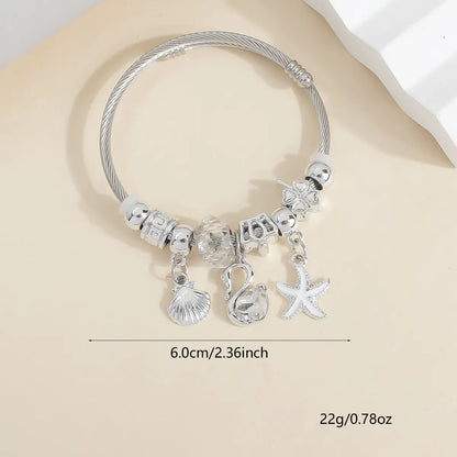 Lady Modern Style Sweet Swan Starfish Heart Shape 304 Stainless Steel Zircon Bangle In Bulk