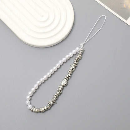 Lady Pearl Arylic Beaded Plating Chain Mobile Phone Chain