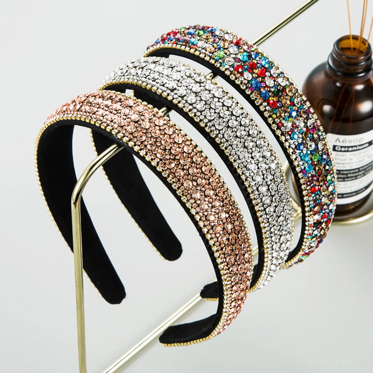 Lady Plaid Cloth Diamond Rhinestones Hair Band 1 Piece