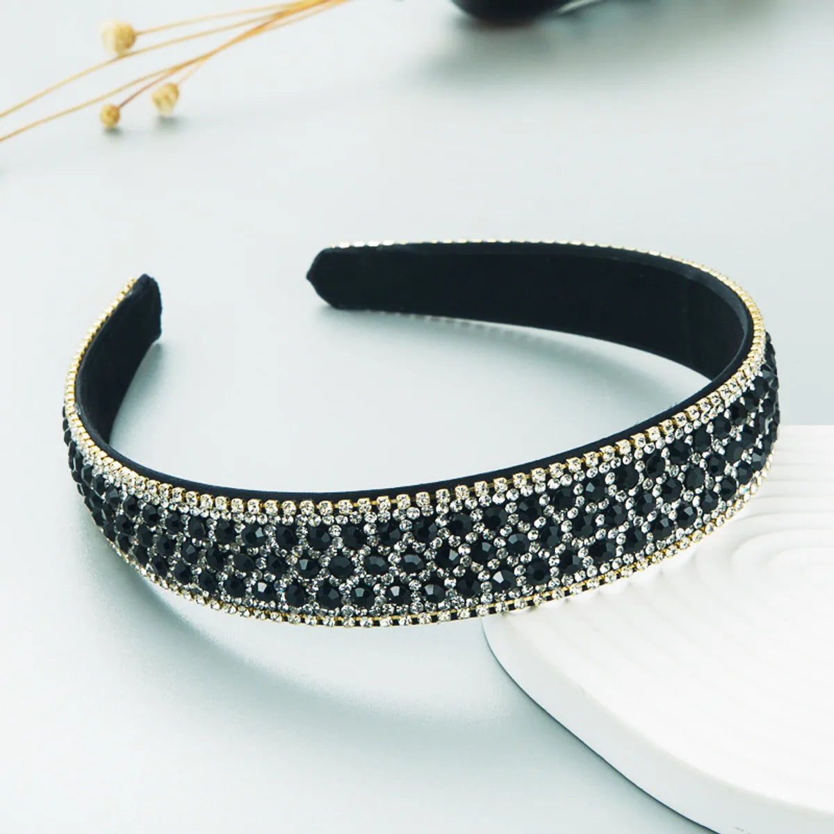 Lady Plaid Cloth Diamond Rhinestones Hair Band 1 Piece