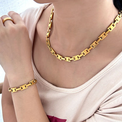 Lady Rectangle Stainless Steel Plating Bracelets Necklace