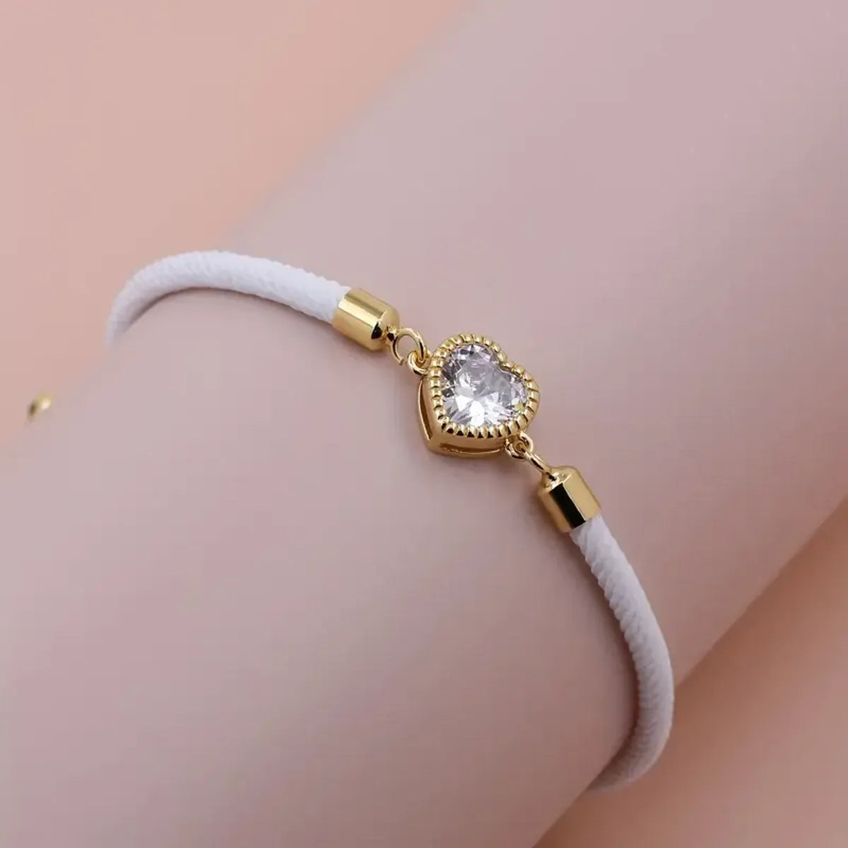 Lady Romantic Shiny Heart Shape Rope Copper Plating Inlay Zircon 18k Gold Plated Unisex Drawstring Bracelets