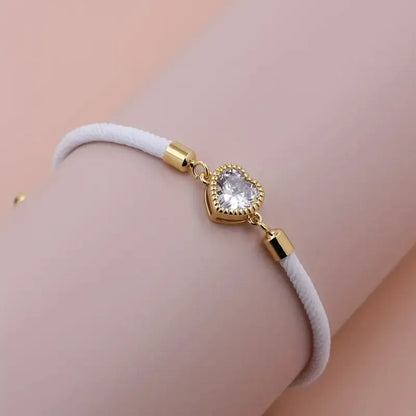 Lady Romantic Shiny Heart Shape Rope Copper Plating Inlay Zircon 18k Gold Plated Unisex Drawstring Bracelets