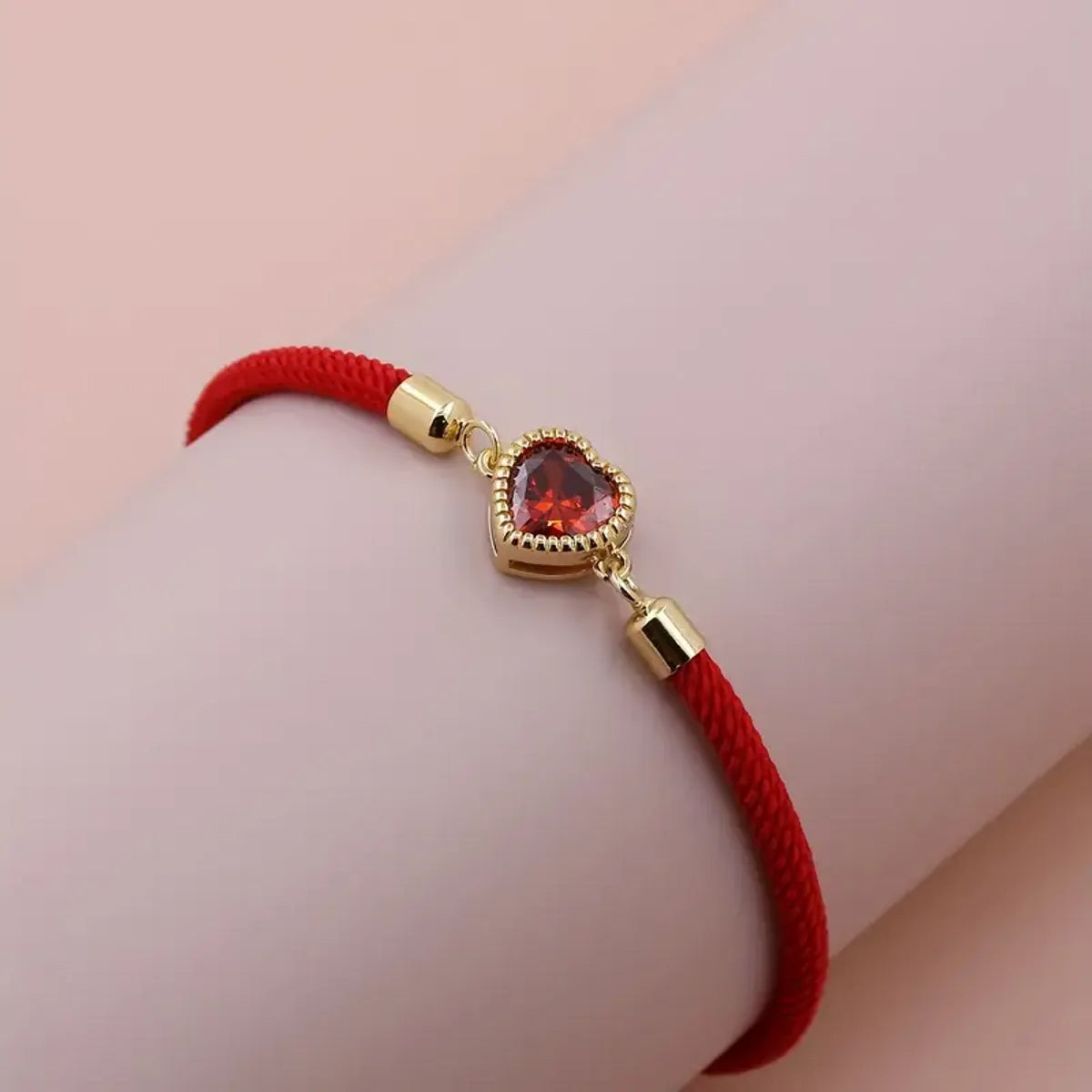 Lady Romantic Shiny Heart Shape Rope Copper Plating Inlay Zircon 18k Gold Plated Unisex Drawstring Bracelets