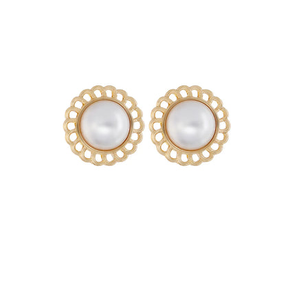 Lady Round Artificial Pearl Alloy Plating Inlay Artificial Gemstones Women's Ear Studs