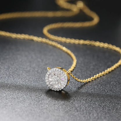 Lady Round Copper Plating Inlay Zircon Pendant Necklace