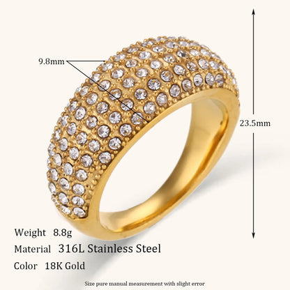 Lady Round Stainless Steel Plating Inlay Artificial Gemstones Rings