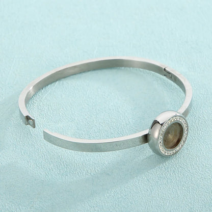 Lady Round Stainless Steel Plating Inlay Rhinestones Bangle