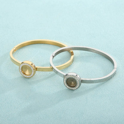 Lady Round Stainless Steel Plating Inlay Rhinestones Bangle