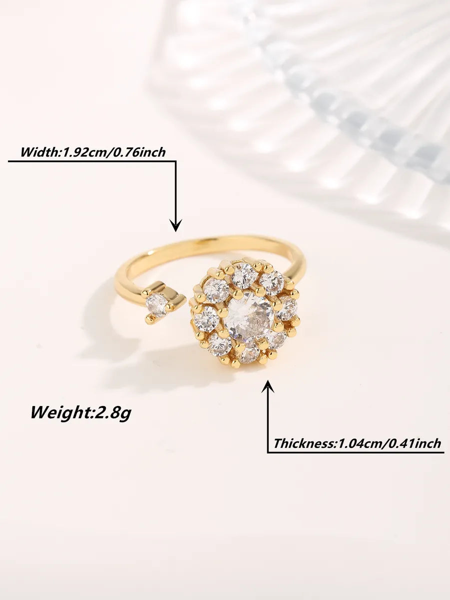 Lady Round Titanium Steel Plating Inlay Zircon Gold Plated Open Rings