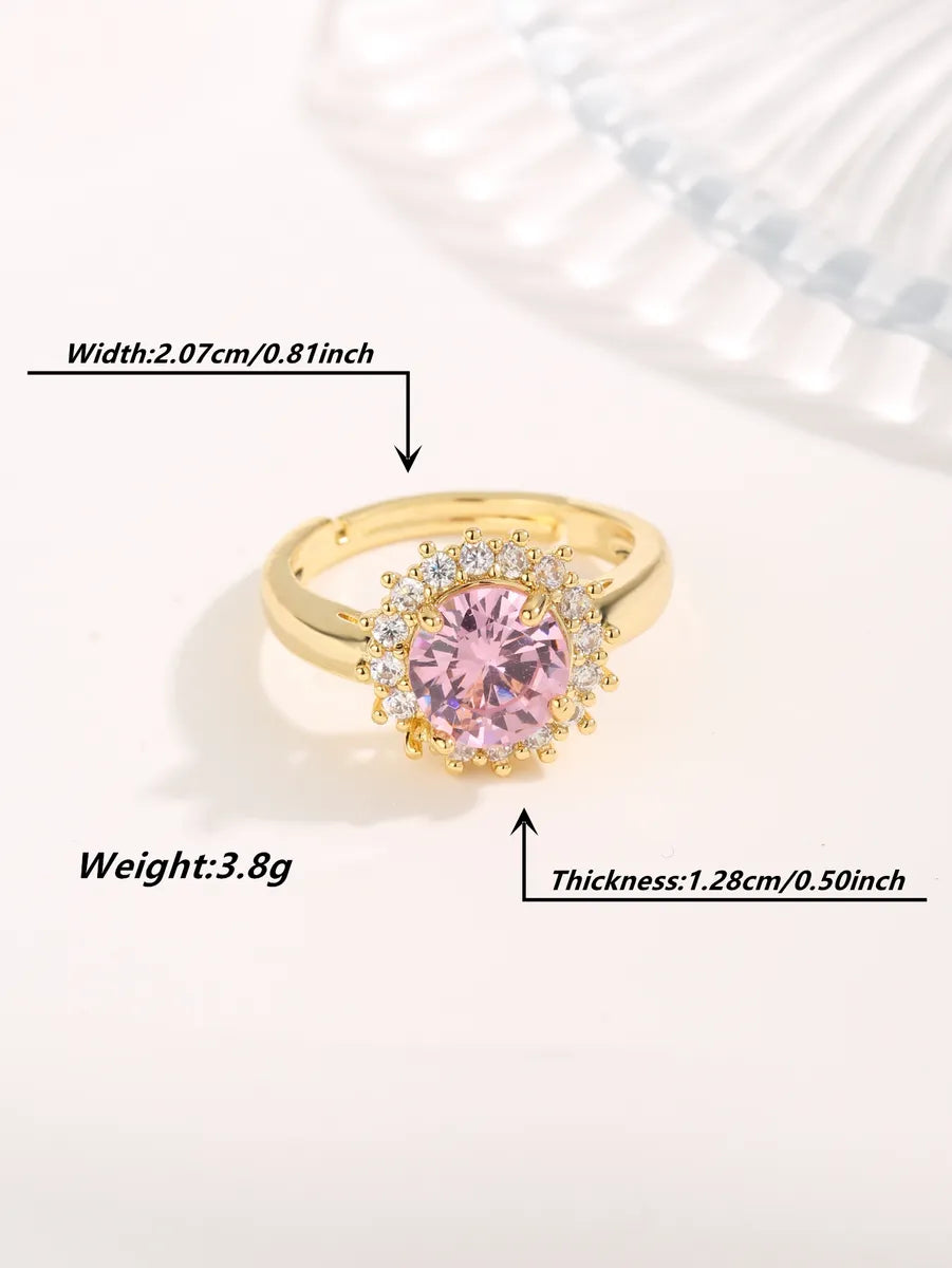 Lady Round Titanium Steel Plating Inlay Zircon Gold Plated Open Rings