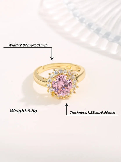 Lady Round Titanium Steel Plating Inlay Zircon Gold Plated Open Rings