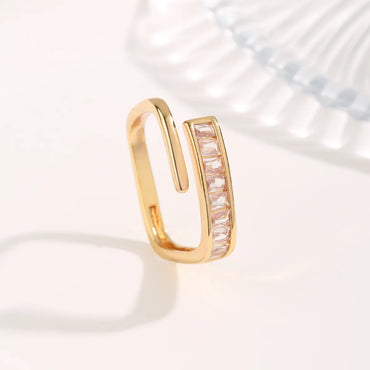 Lady Round Titanium Steel Plating Inlay Zircon Gold Plated Open Rings