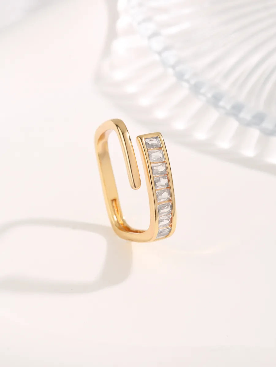 Lady Simple Style Commute Geometric Titanium Steel Plating Inlay Zircon Gold Plated Open Rings