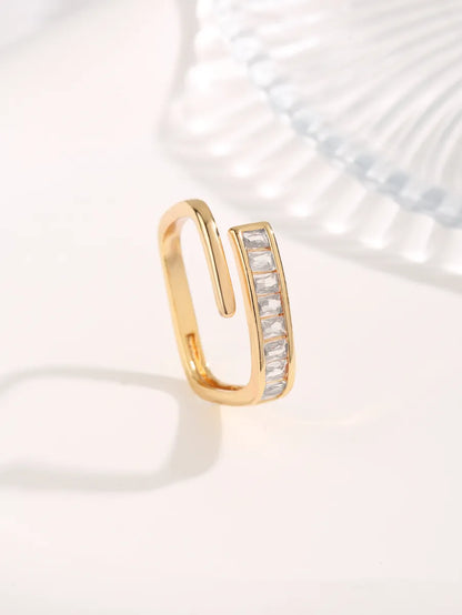 Lady Simple Style Commute Geometric Titanium Steel Plating Inlay Zircon Gold Plated Open Rings