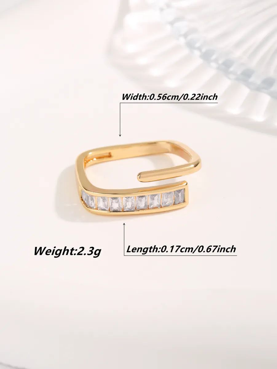 Lady Simple Style Commute Geometric Titanium Steel Plating Inlay Zircon Gold Plated Open Rings