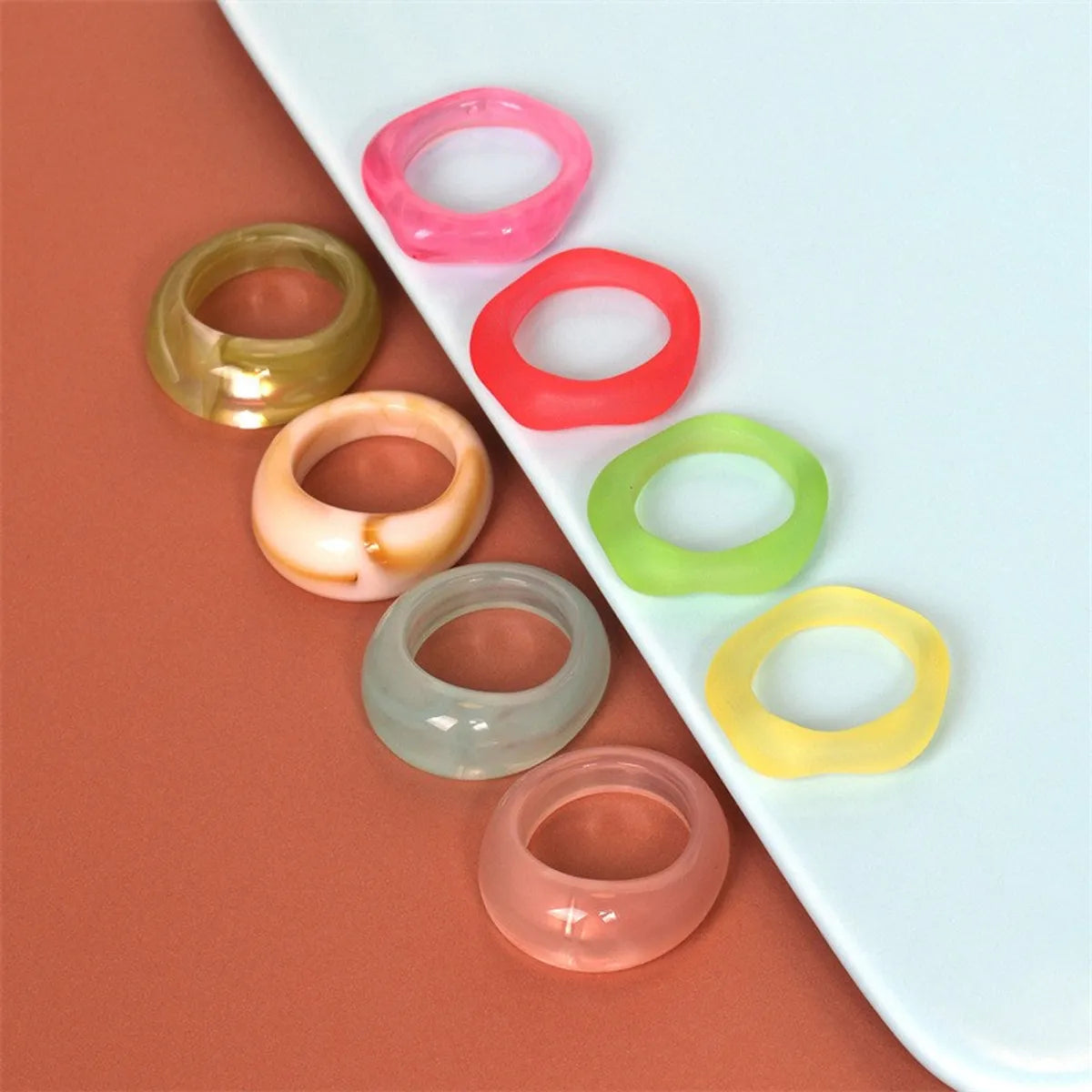 Lady Simple Style Solid Color Arylic Resin Wholesale Rings