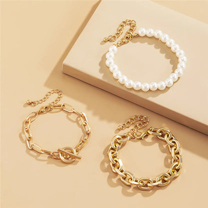 Lady Solid Color Artificial Pearl Alloy Wholesale Bracelets