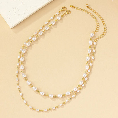 Lady Solid Color Artificial Pearl Beaded Women'S Choker