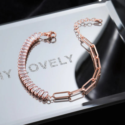 Lady Solid Color Copper Plating Inlay Zircon Gold Plated Bracelets