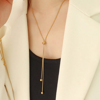 Lady Solid Color Stainless Steel Plating 14k Gold Plated Long Necklace