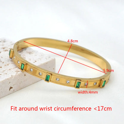 Lady Solid Color Stainless Steel Plating Inlay Artificial Gemstones Bangle