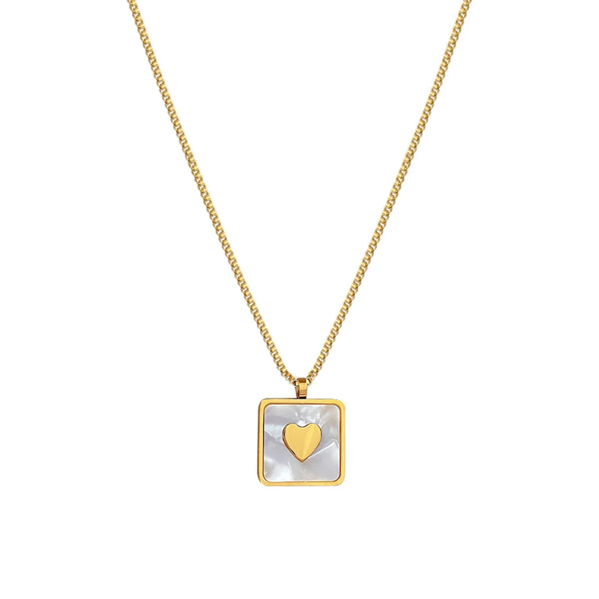 Lady Square Heart Shape Shell Titanium Steel Plating Pendant Necklace 1 Piece