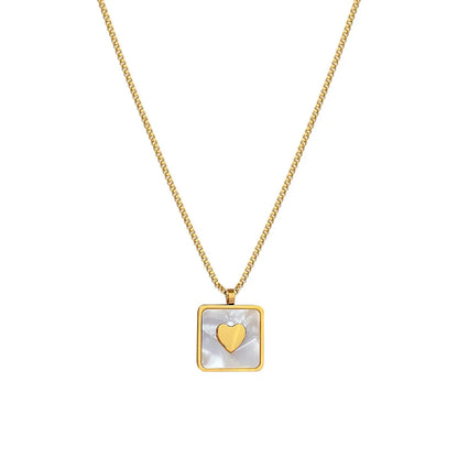 Lady Square Heart Shape Shell Titanium Steel Plating Pendant Necklace 1 Piece