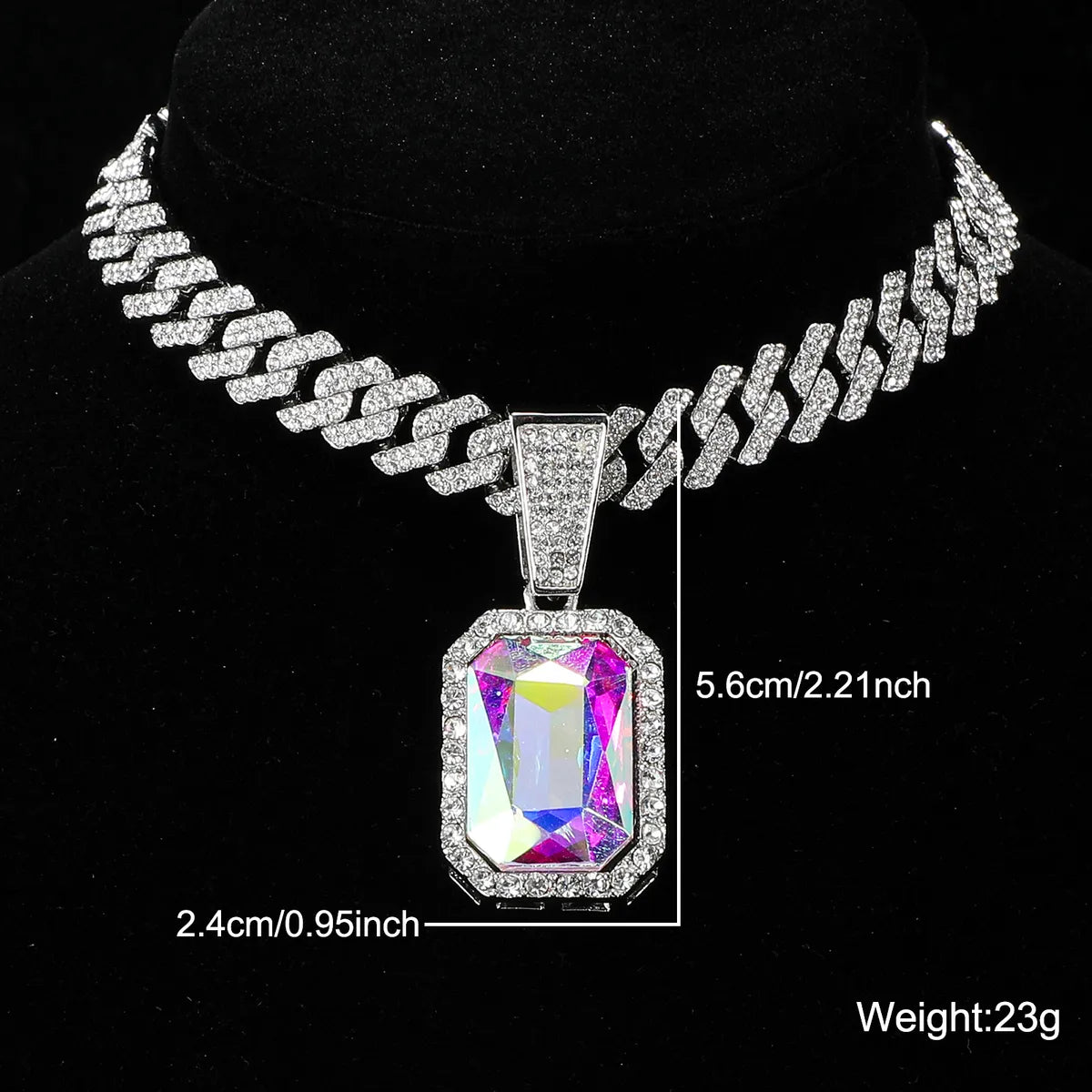 Lady Square Stainless Steel Alloy Inlay Artificial Gemstones Necklace