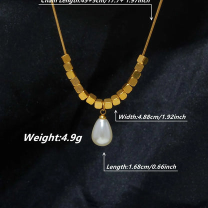 Lady Square Water Droplets Stainless Steel Artificial Pearl Beaded Plating 18k Gold Plated Women's Pendant Necklace