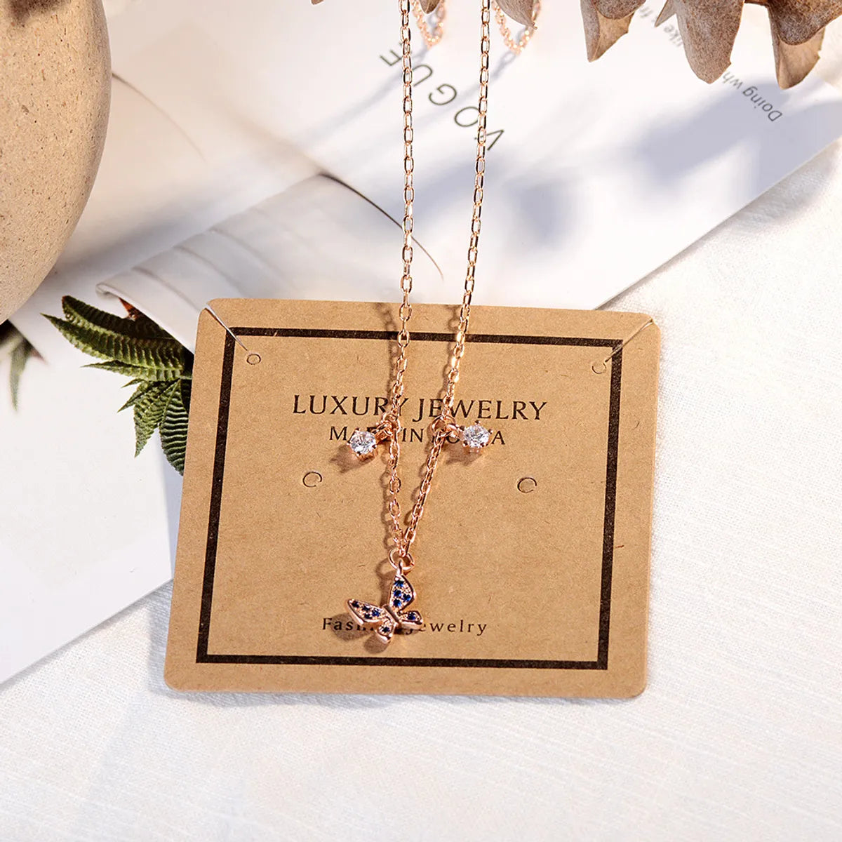 Lady Star Butterfly Copper Plating Inlay Zircon 24k Gold Plated Pendant Necklace