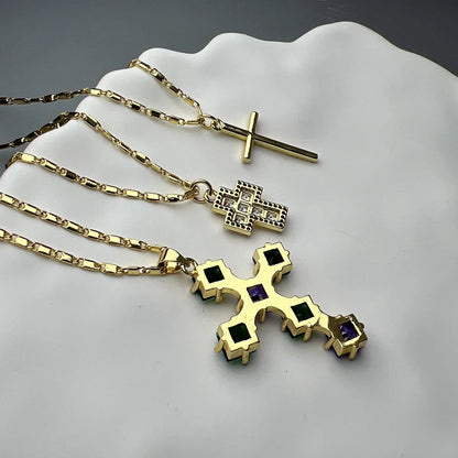 Lady Streetwear Cross Copper Rhinestones Pendant Necklace In Bulk