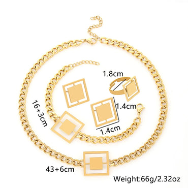 Lady Streetwear Square Titanium Steel Rings Earrings Necklace