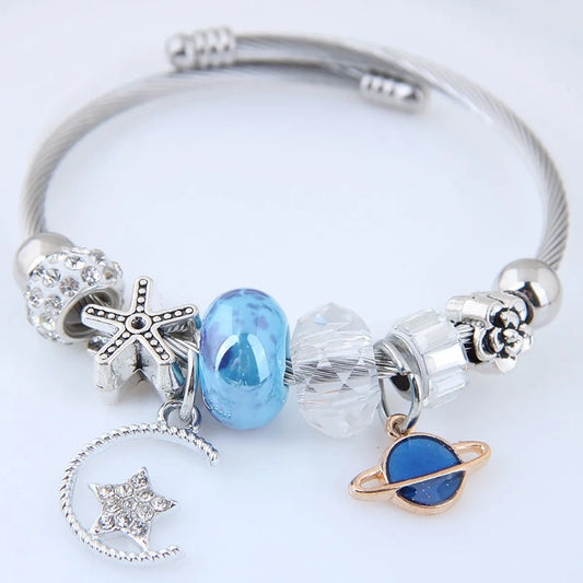 Lady Streetwear Star Moon Stainless Steel Alloy Inlay Rhinestones Bangle