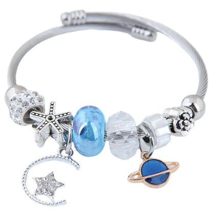 Lady Streetwear Star Moon Stainless Steel Alloy Inlay Rhinestones Bangle