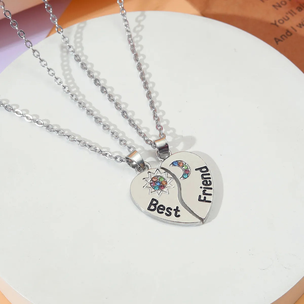 Lady Sun Moon Heart Shape Alloy Zinc Alloy Plating Inlay Rhinestones Rhodium Plated Women's Pendant Necklace