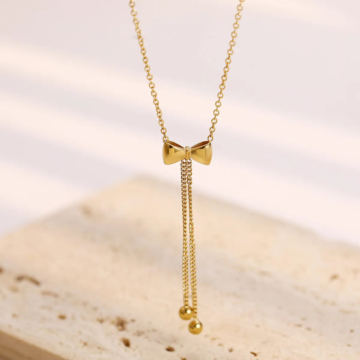 Lady Sweet Bow Knot Stainless Steel Plating 14k Gold Plated White Gold Plated Pendant Necklace