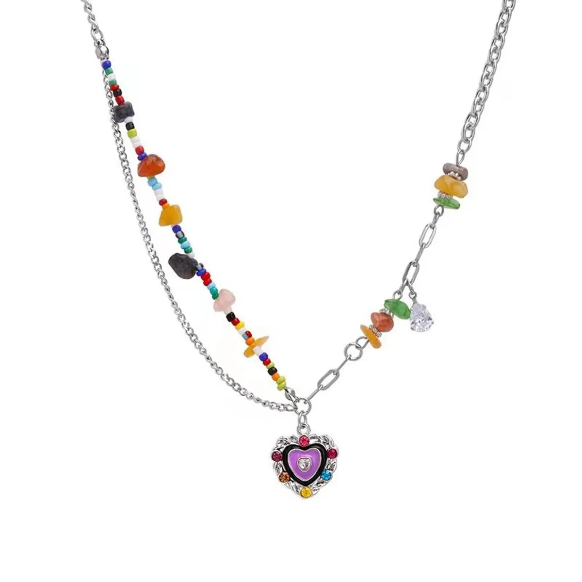 Lady Sweet Heart Shape Flower Fish Tail Imitation Pearl Alloy Inlay Rhinestones Women'S Necklace