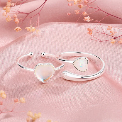 Lady Sweet Heart Shape Sterling Silver Plating Inlay Moonstone Open Rings