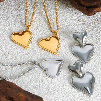 Wholesale Lady Sweet Heart Shape Titanium Steel Plating 18k Gold Plated Earrings Necklace