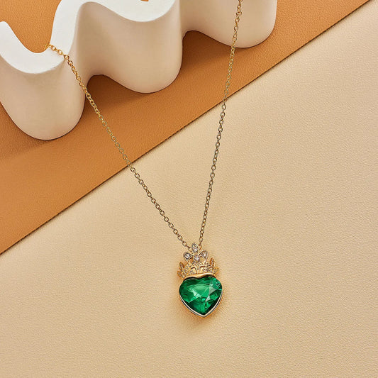 Lady Sweet Korean Style Heart Shape Crown Acrylic Artificial Gemstones Alloy Wholesale Pendant Necklace