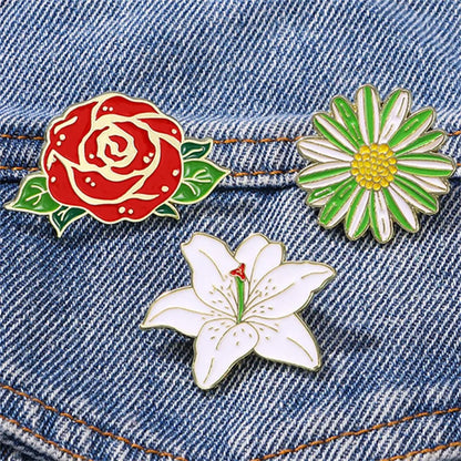 Lady Sweet Streetwear Rose Flower Daisy Alloy Stamping Stoving Varnish Plating Women'S Corsage Brooches Collar Pin