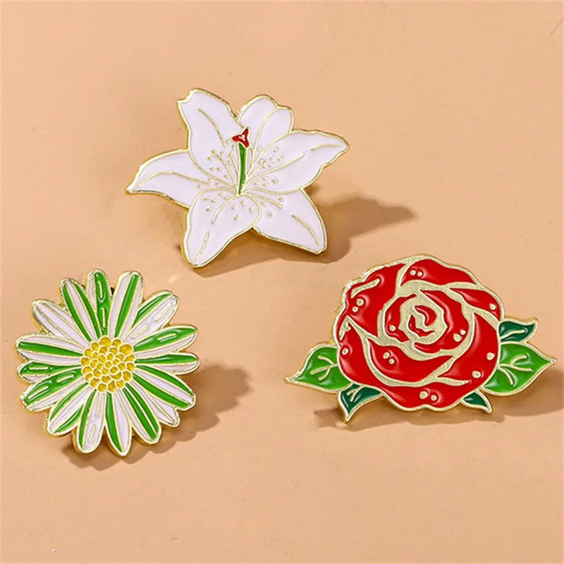 Lady Sweet Streetwear Rose Flower Daisy Alloy Stamping Stoving Varnish Plating Women'S Corsage Brooches Collar Pin