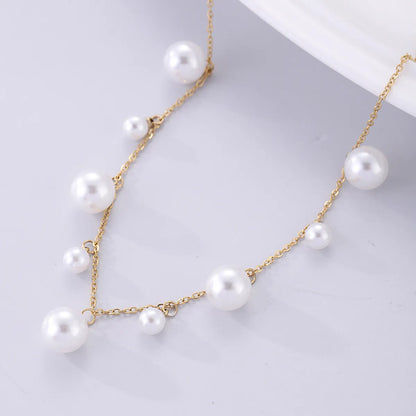 Lady Tassel Stainless Steel Artificial Pearl Plating 18k Gold Plated Pendant Necklace