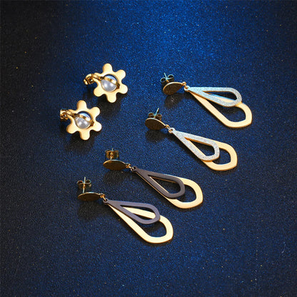 1 Piece Retro Water Droplets Flower Titanium Steel Drop Earrings