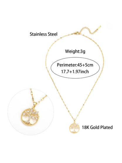 Lady Tree Stainless Steel Plating Hollow Out Inlay Zircon 18k Gold Plated Necklace